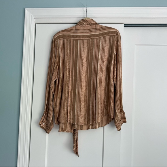 Christian Dior separates Brown Striped Blouse Silk with Bow Tie- size 10 - Picture 6 of 6